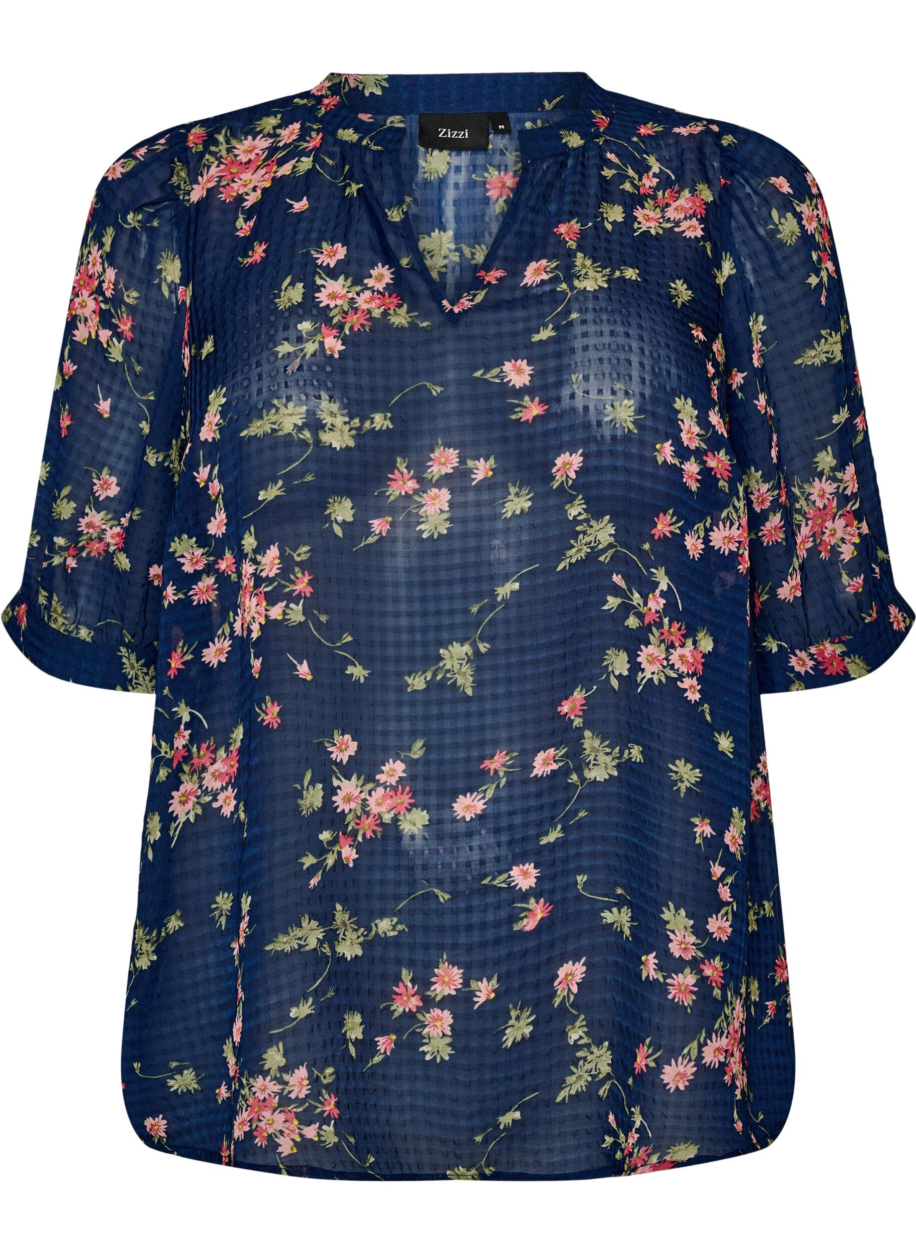 ZizziBlouse met bloemenprint en V-hals, Blauw, Packshot image number 0