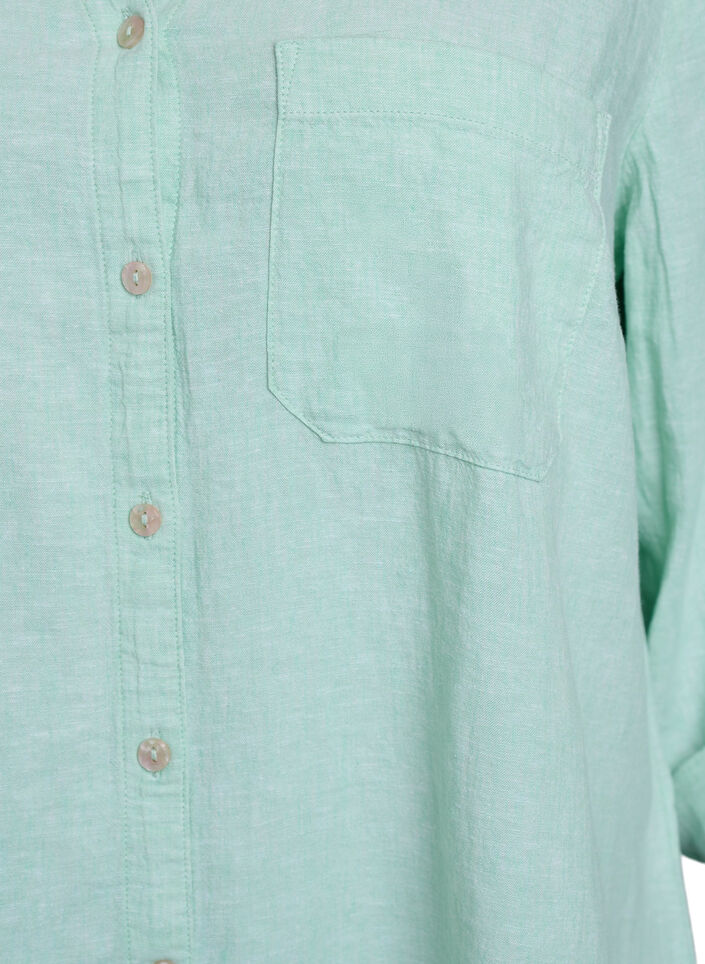Linnen en viscose shirt met 3/4 mouwen, Groen, Packshot image number 2