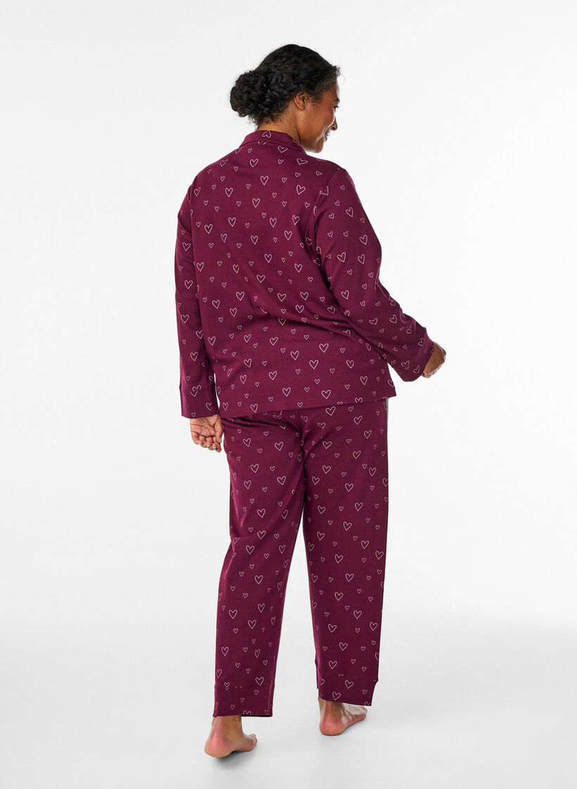 Katoenen pyjamabroek met hoge taille, Donker Bordeaux, Model