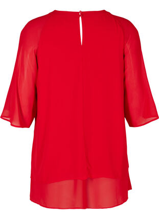 Chiffon blouse met 3/4 mouwen, Tango Red, Packshot image number 1