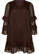 Korte jurk met transparante ruchesmouwen, Bruin, Packshot image number 0