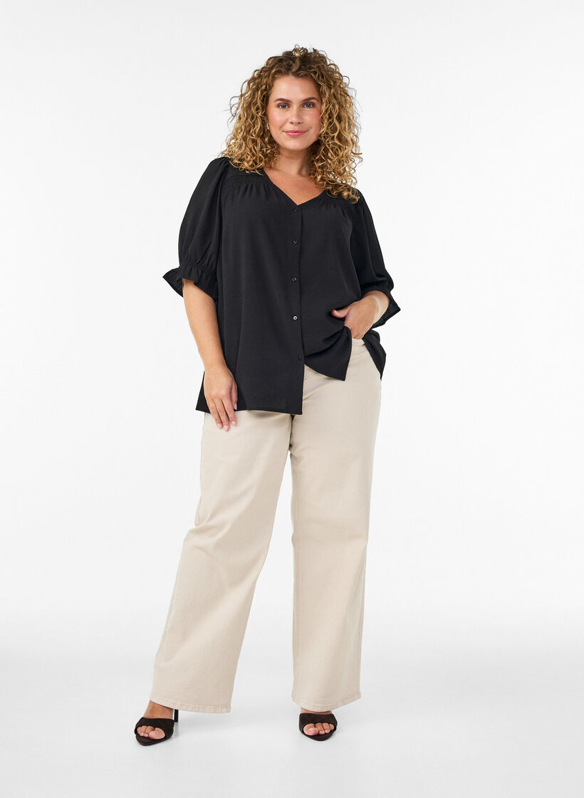 Shirtblouse met 1/2 mouwen, Zwart, Model image number 1