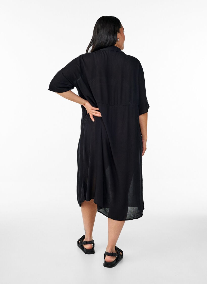 Midi shirtjurk met korte mouwen, Zwart, Model image number 1