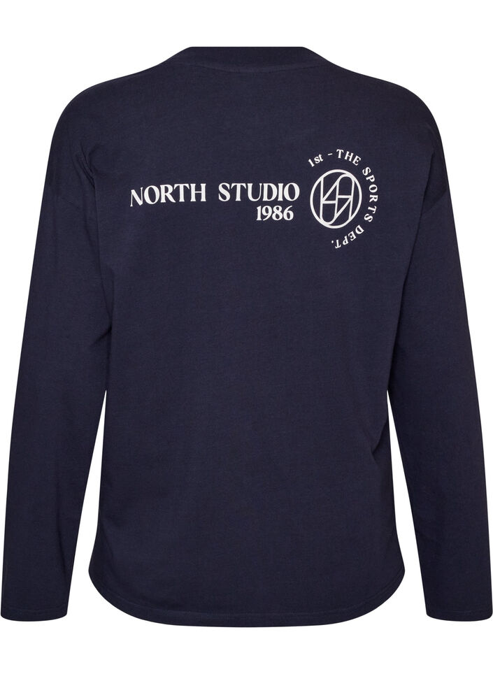Jerseyblouse met lange mouwen en tekstprint, Blauw, Packshot image number 1