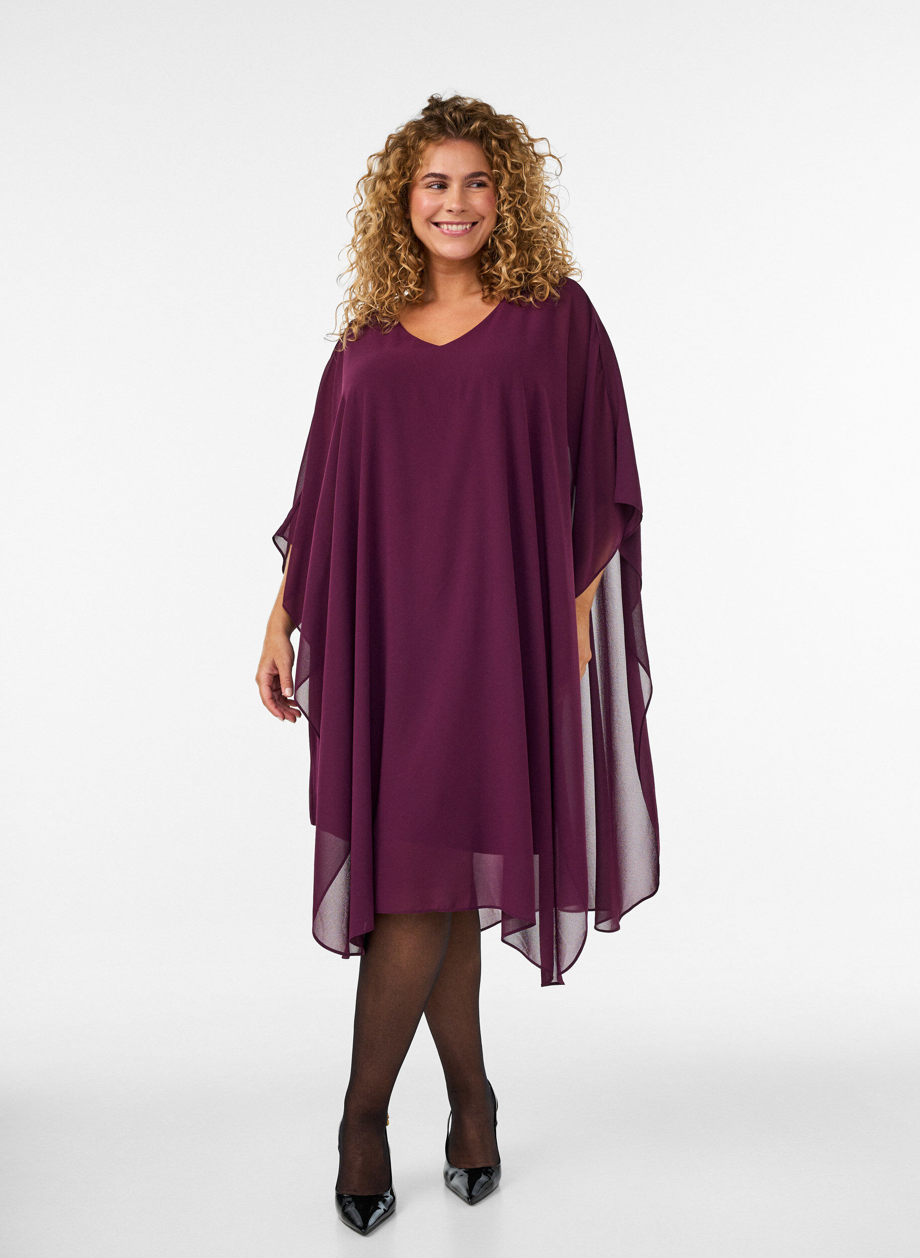 Korte chiffon jurk met V-hals, Paars, Model