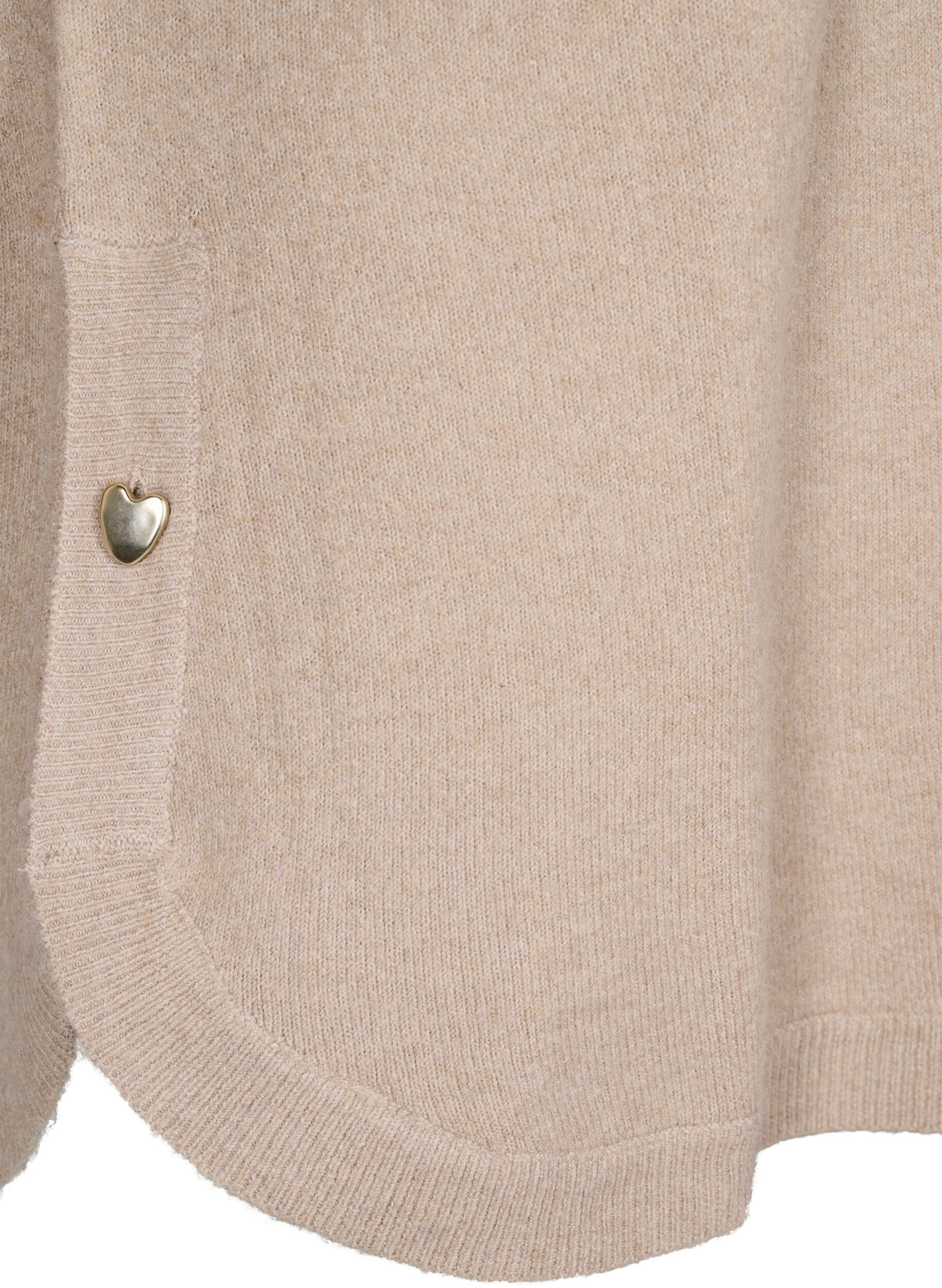 Zizzi Lange gebreide blouse met knoopdetail aan de zijkant, Simply Taupe Mel., Packshot image number 3