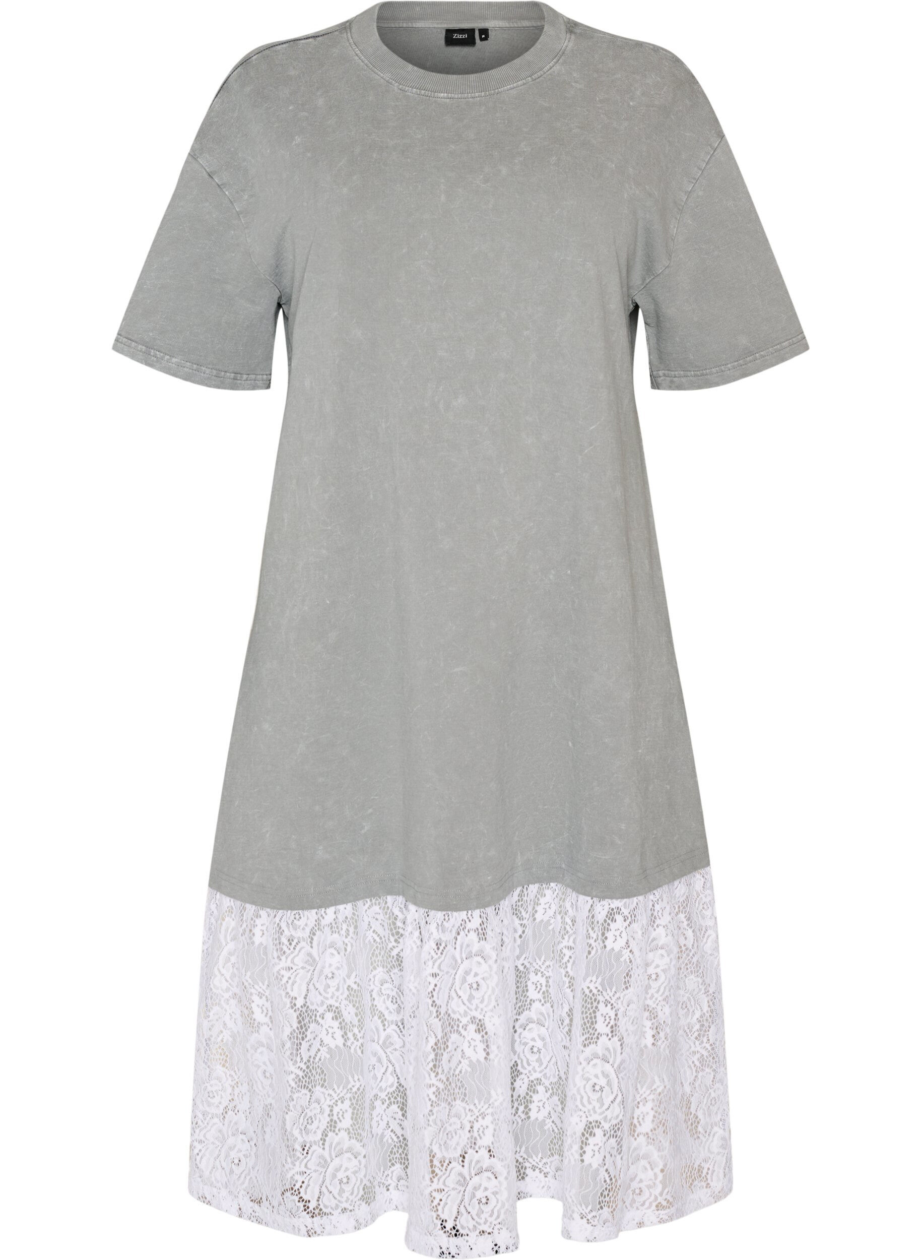 Losse T-shirt jurk met kanten afwerking