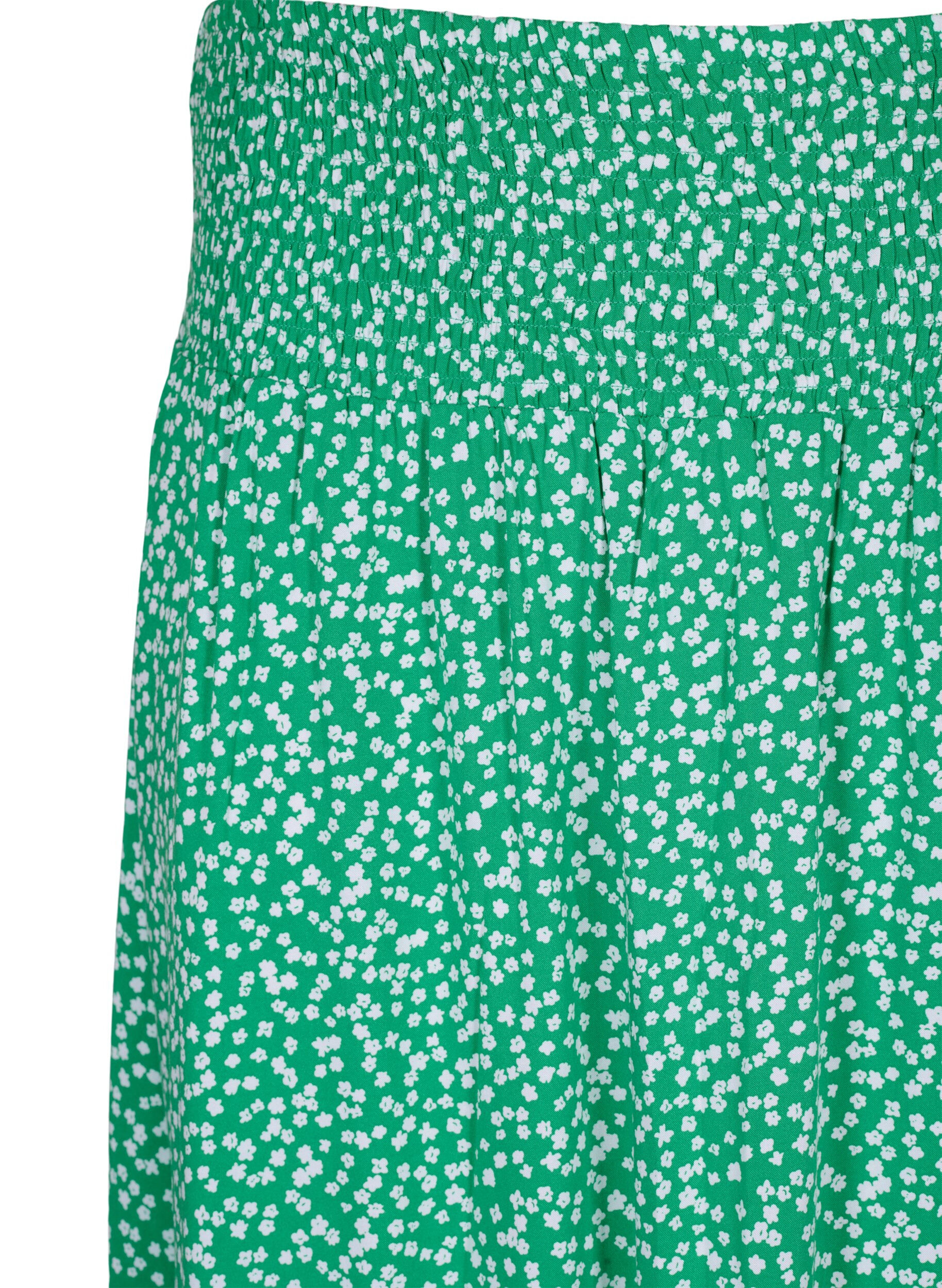 Zizzi FLASH - Maxi rok in viscose met smokwerk, Groen, Packshot image number 2
