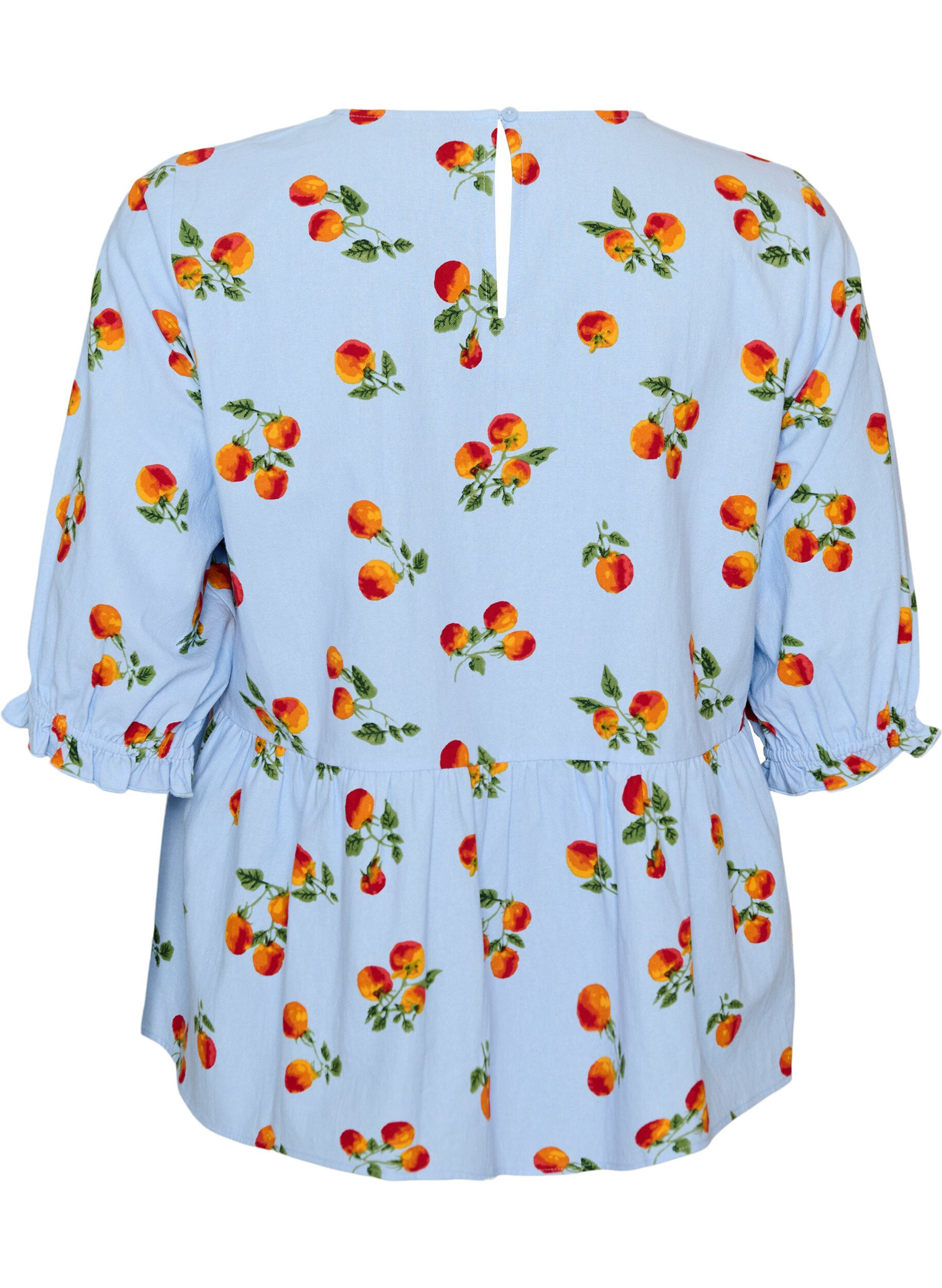 ZizziKatoenen blouse met tomatenprint en peplum, Blauw, Packshot image number 1