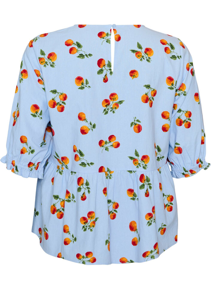 Katoenen blouse met tomatenprint en peplum, Blauw, Packshot image number 1