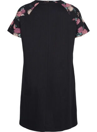 Katoenen pyjama jurk met korte mouwen en print, Black AOP Flower, Packshot image number 1