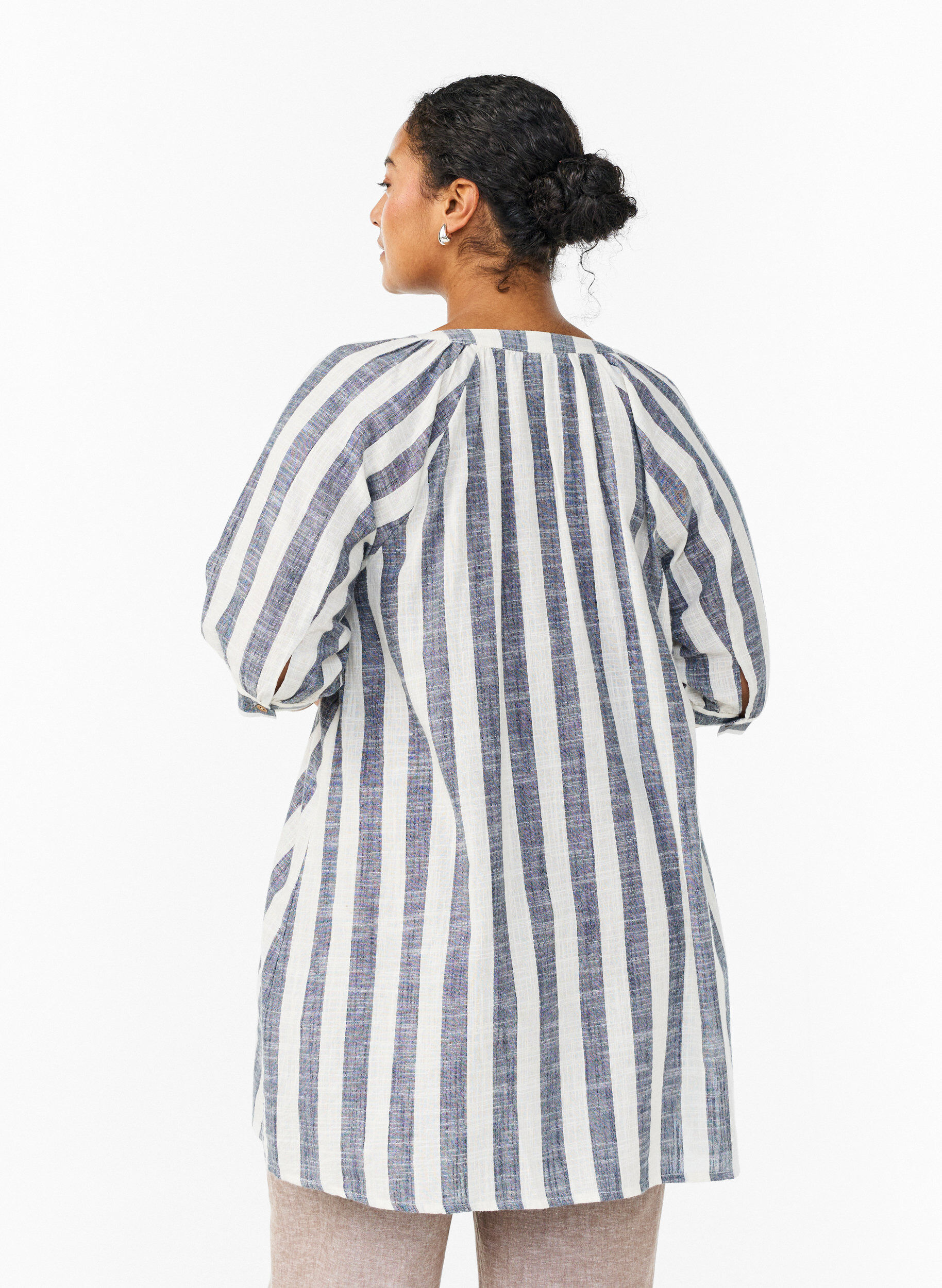 ZizziKatoenen tuniek met V-hals, Blauw, Model image number 2