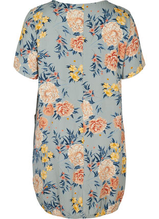 Viscose jurk met print en korte mouwen , Light Blue Flower, Packshot image number 1