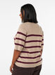 Gestreepte top met korte mouwen in breisel, Beige, Model image number 2