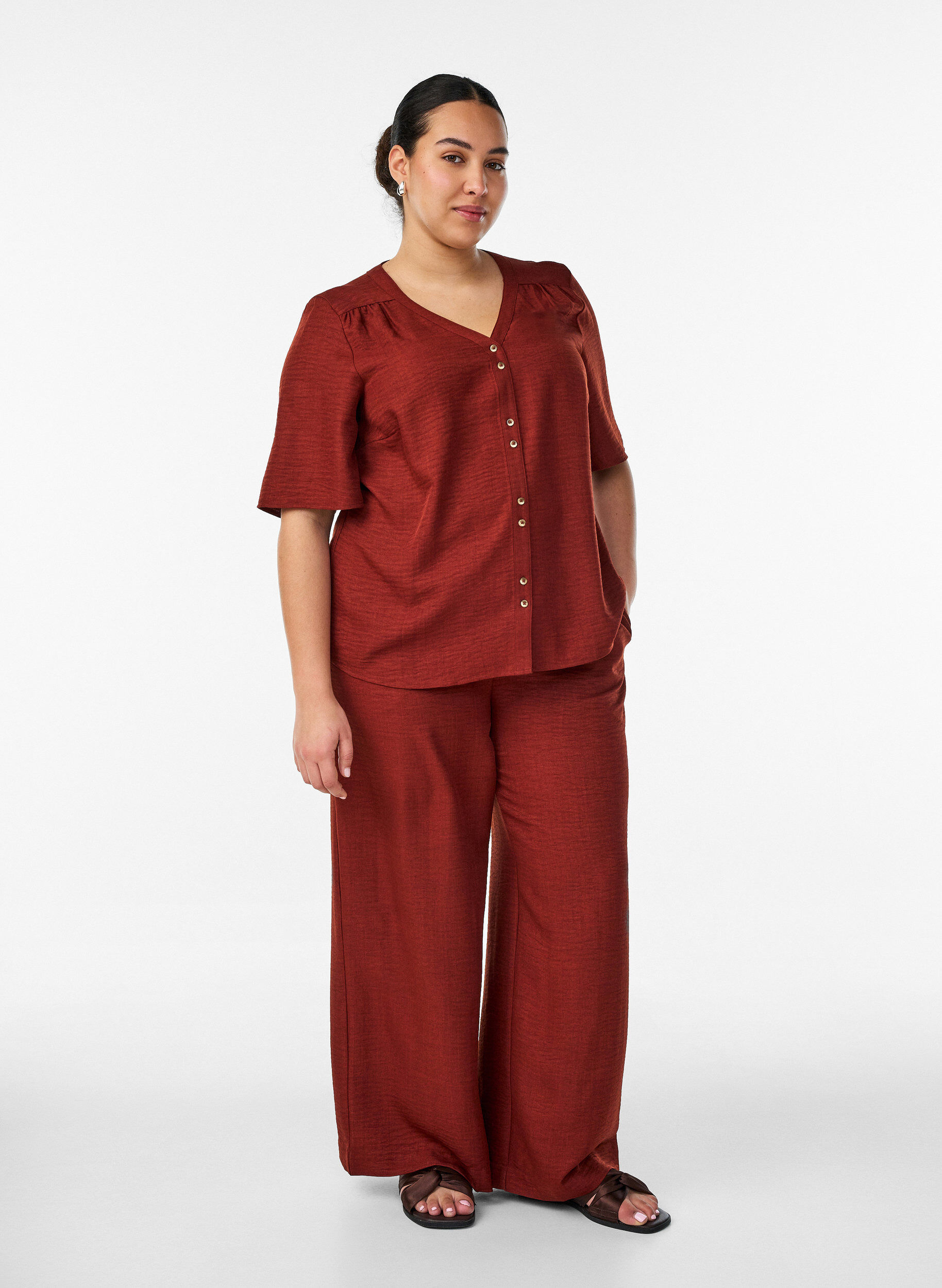 Losse broek met elastische tailleband en zakken, Rood, Model
