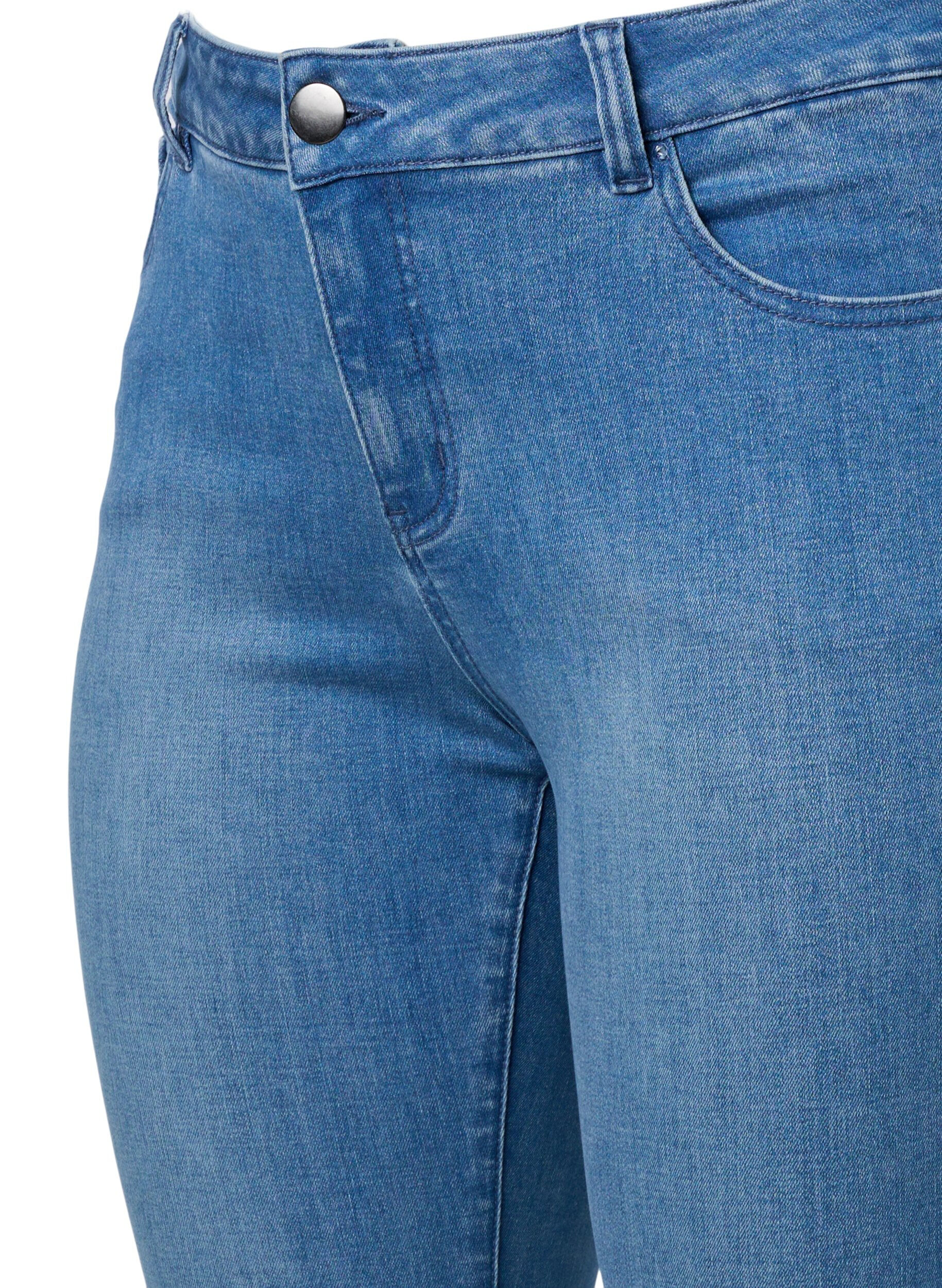 Zizzi Cropped Emily jeans met borduursel, Blue denim, Packshot image number 2