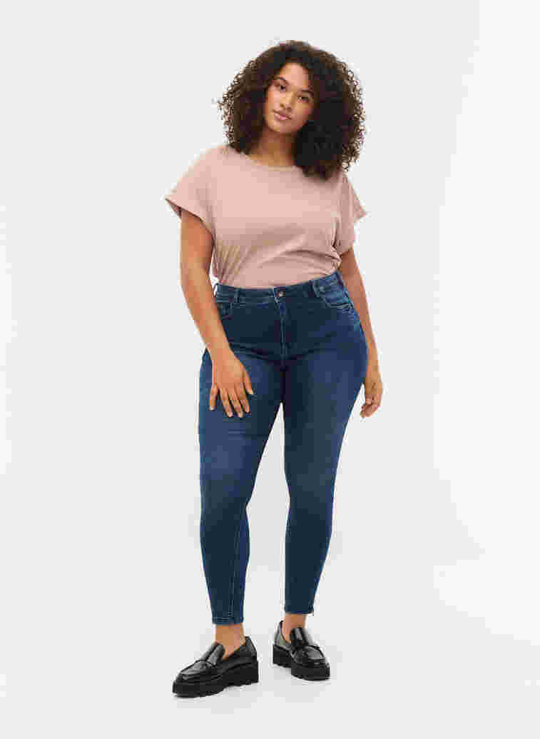 Cropped Amy jeans met rits, Dark blue denim, Model image number 0