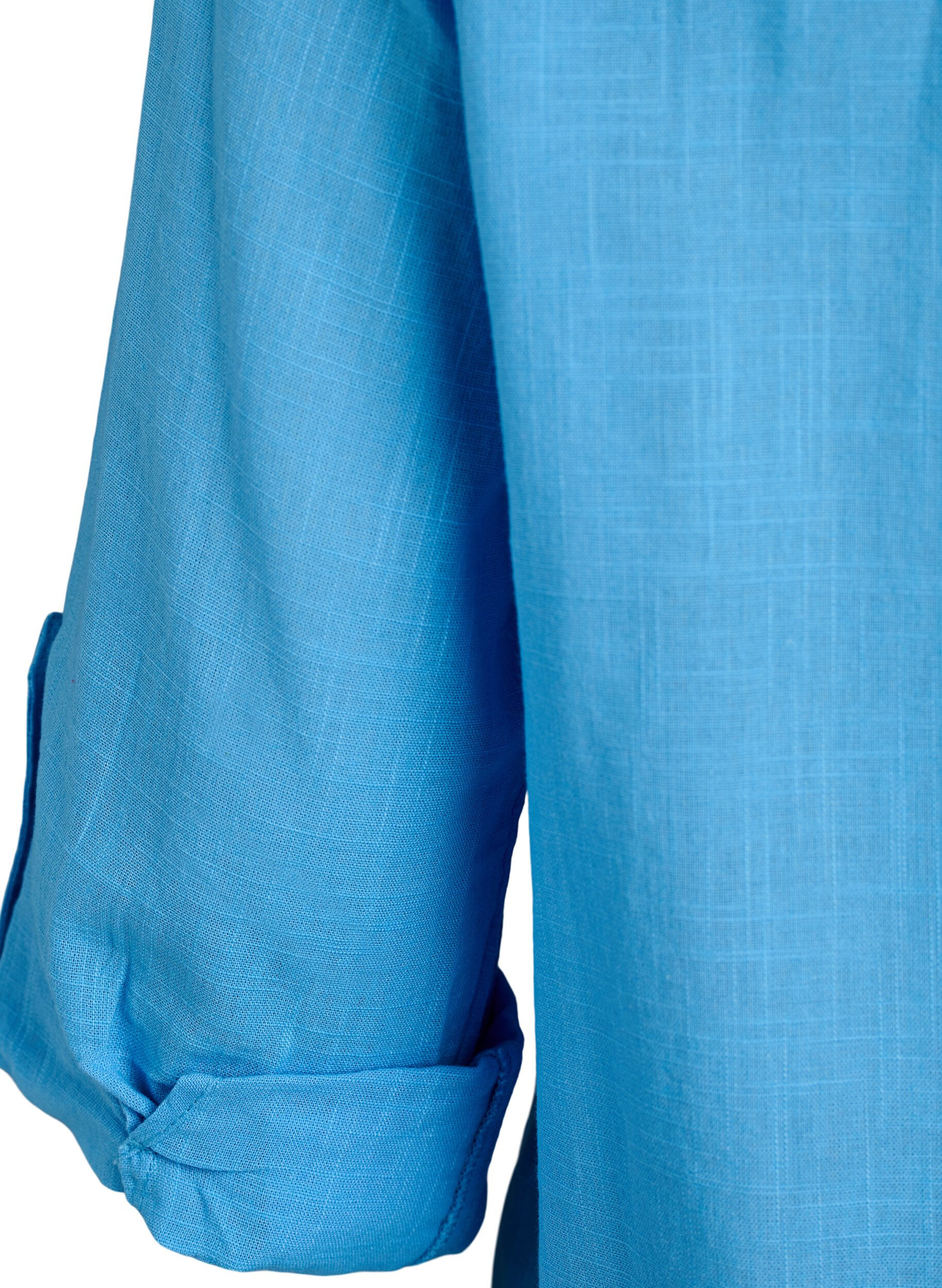 Zizzi Katoenen blouse met V-hals, Blauw, Packshot image number 3