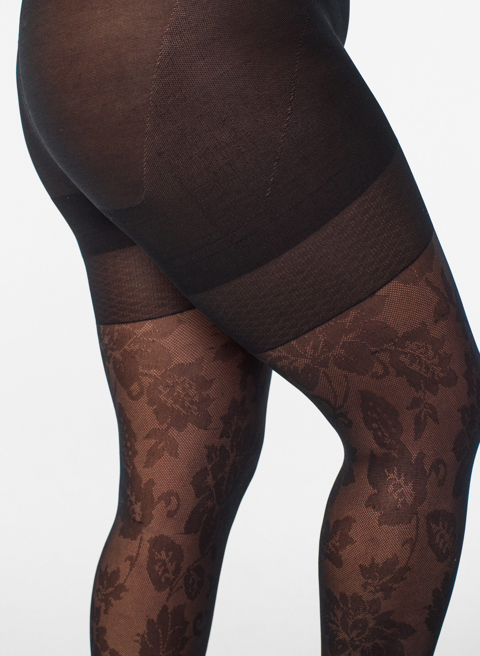 Zizzi Bloemenpanties met push-up effect - 50 denier, Zwart, Model image number 2