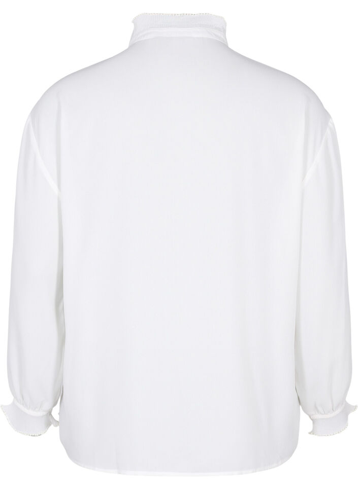 Shirt blouse met ruches, Bright White, Packshot image number 1