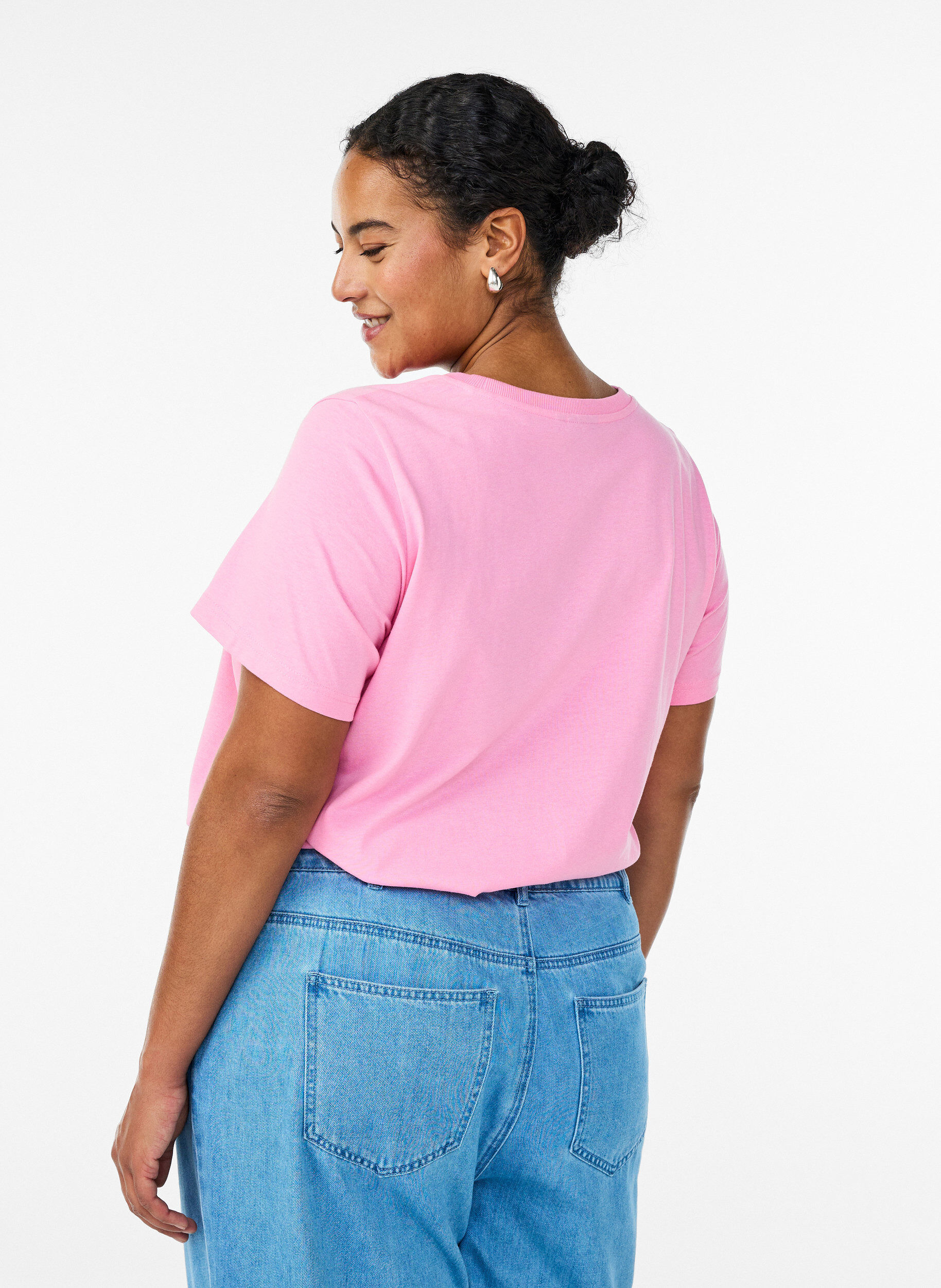 Zizzi Katoenen T-shirt met fruitprint en tekst, Roze, Model image number 2