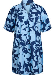 Knielange jurk met print en V-hals, Blauw