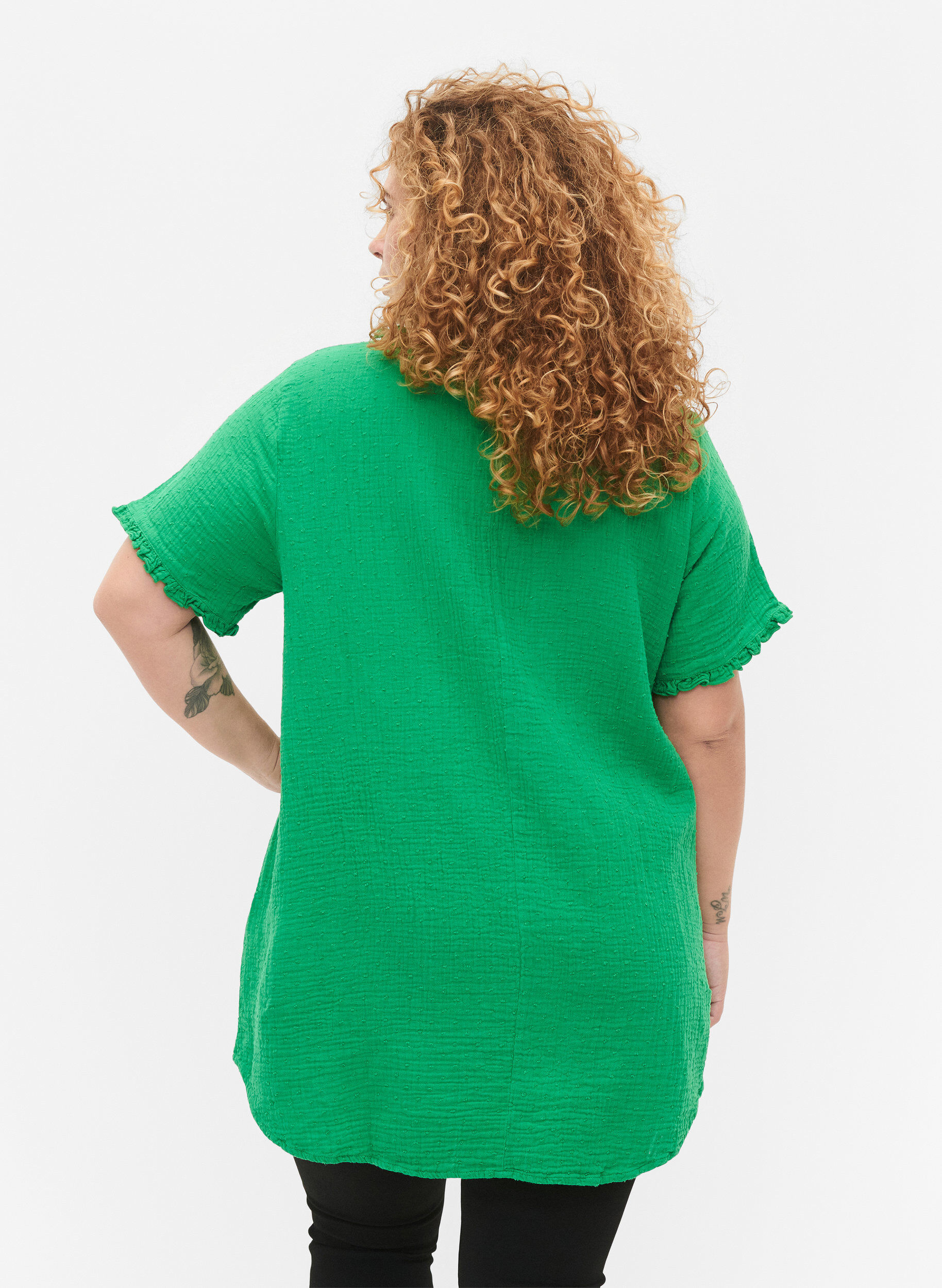 Zizzi Katoenen tuniek met korte mouwen en ruches, Bright Green, Model image number 1