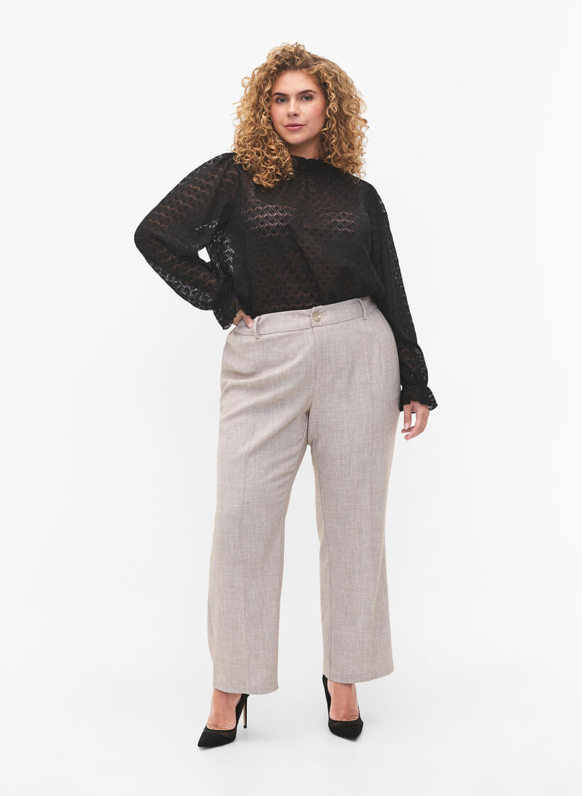 Blouse met lange mouwen en gedessineerde textuur, Black, Model image number 2