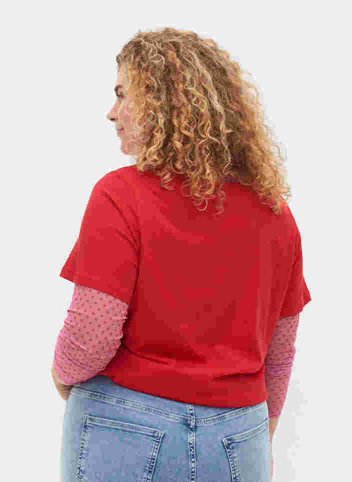Katoenen t-shirt met korte mouwen en tekstopdruk, Chinese Red, Model image number 1