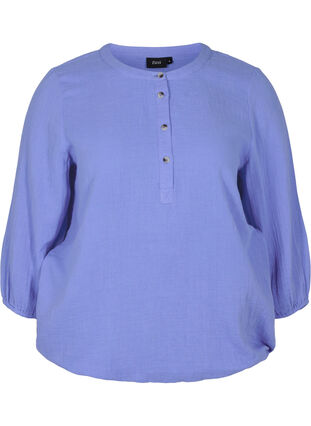 Katoenen blouse met knopen en 3/4-mouwen, Ultramarine, Packshot image number 0