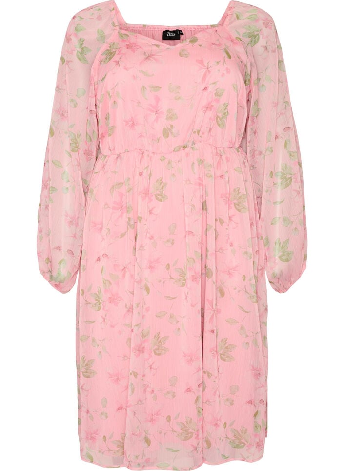 Chiffon feestjurk met lange mouwen, Roze, Packshot image number 0