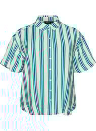 Gestreepte viscose shirt met korte mouwen, Vanille