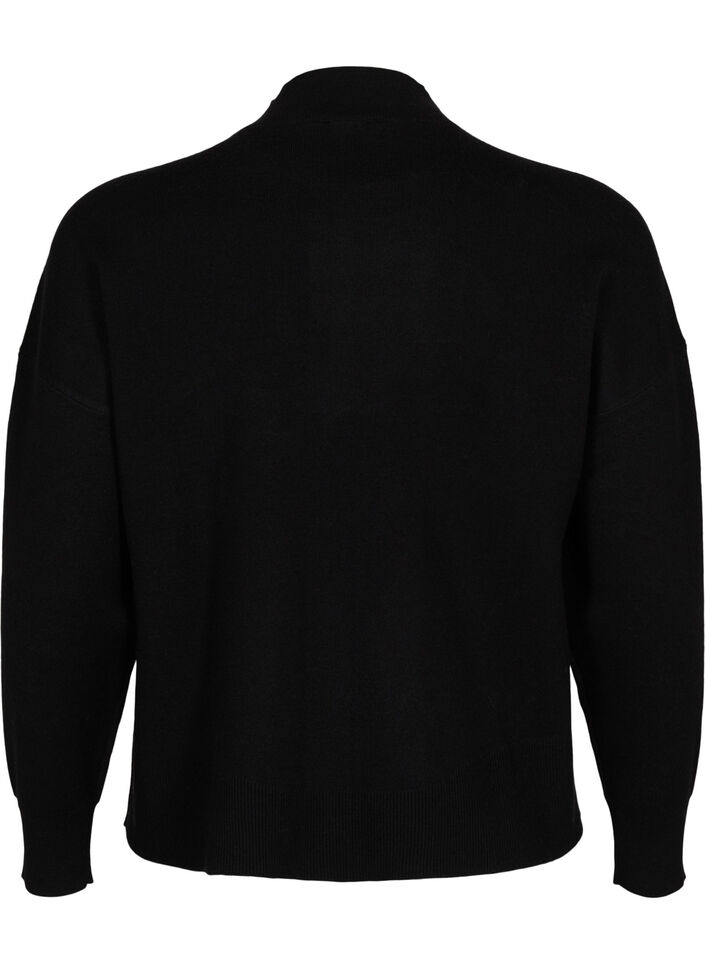 Gebreide blouse in effen kleur, Black, Packshot image number 1