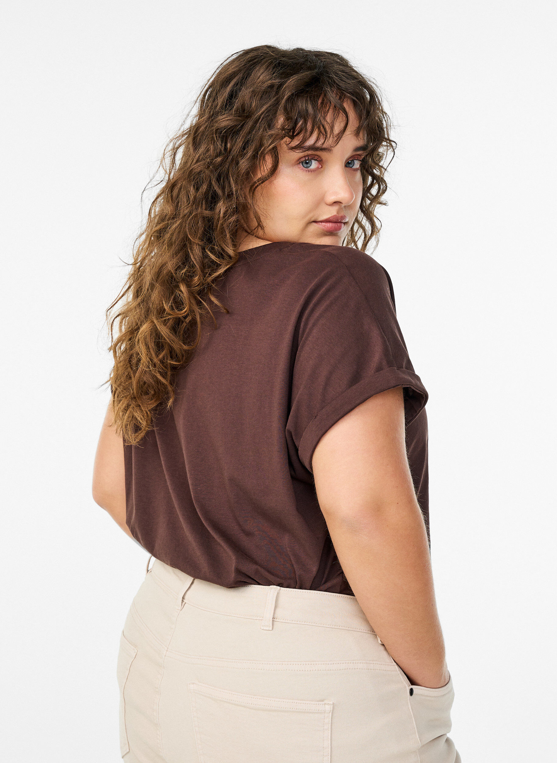 ZizziT-shirt met korte mouwen van katoenmix, Bruin, Model image number 2