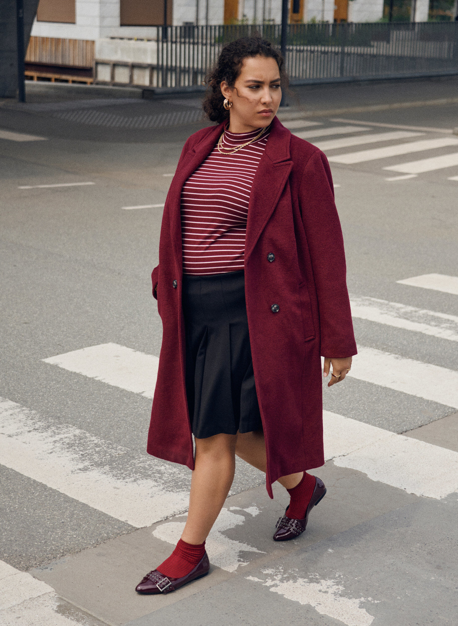 Zizzi Wollen jas met dubbele knoopsluiting, Rood, Image image number 0