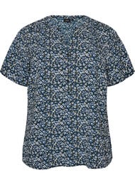 Blouse met korte mouwen en v-halslijn, Blauw