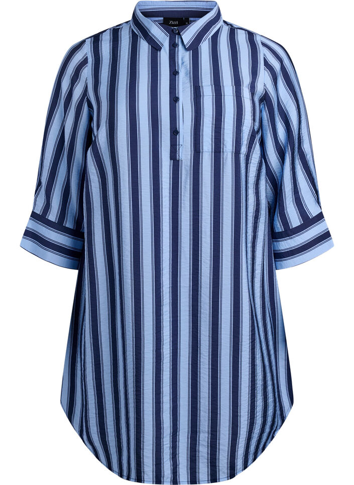Korte jurk met kraag en borstzak, Blauw, Packshot image number 0