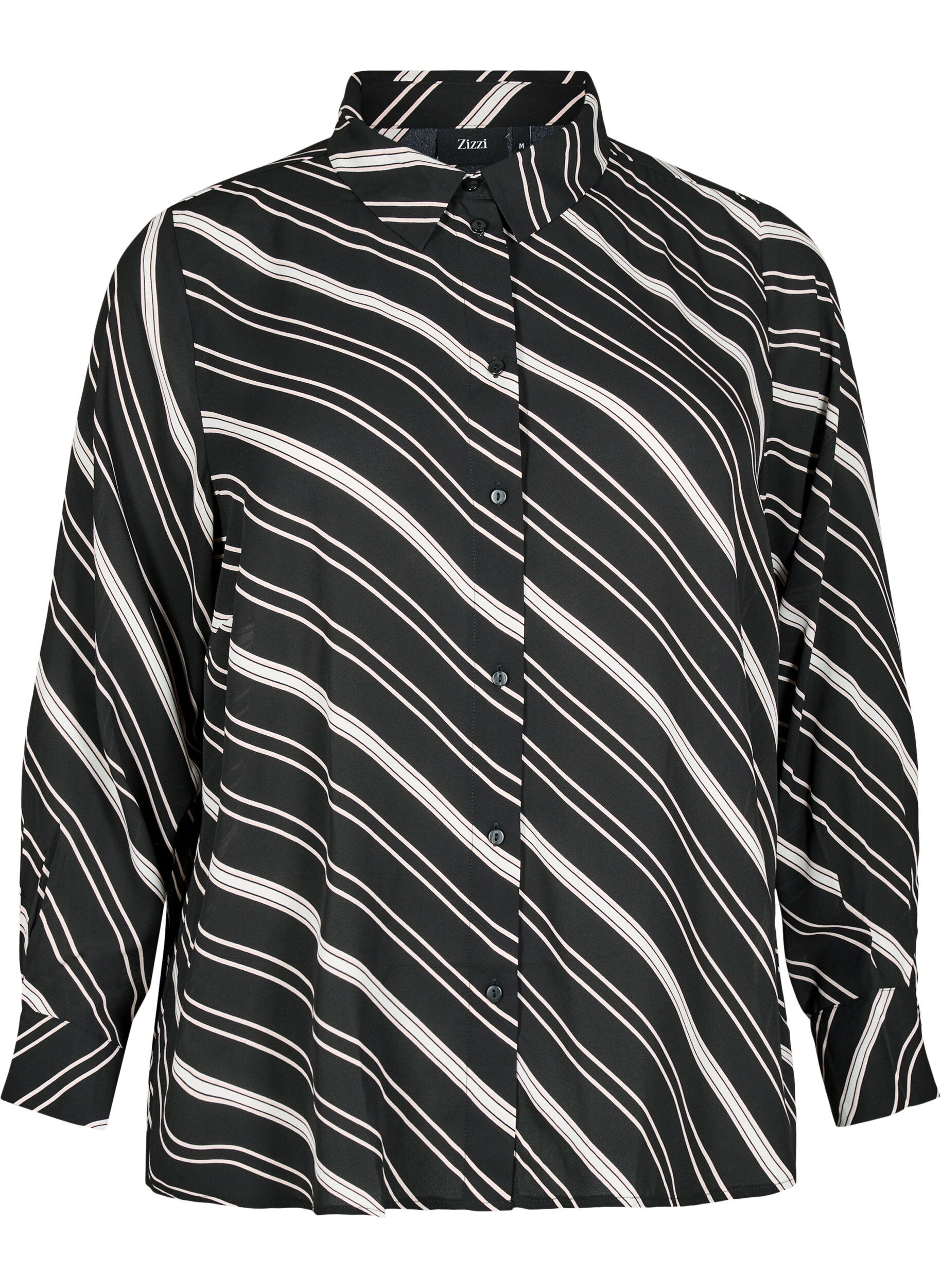Zizzi Gestreepte shirt met lange mouwen, Black Stripe, Packshot image number 0