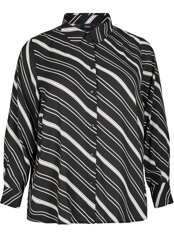 Gestreepte shirt met lange mouwen, Black Stripe, Packshot image number 0
