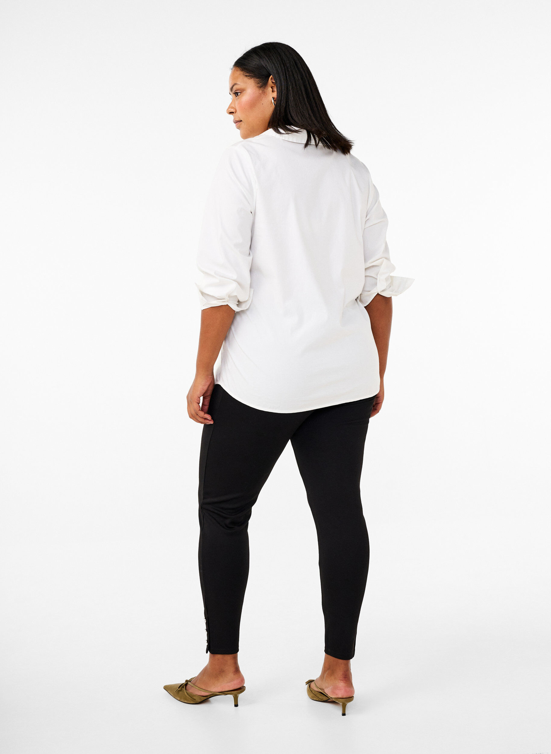 Zizzi Viscose leggings met knopdetails, Zwart, Model image number 1