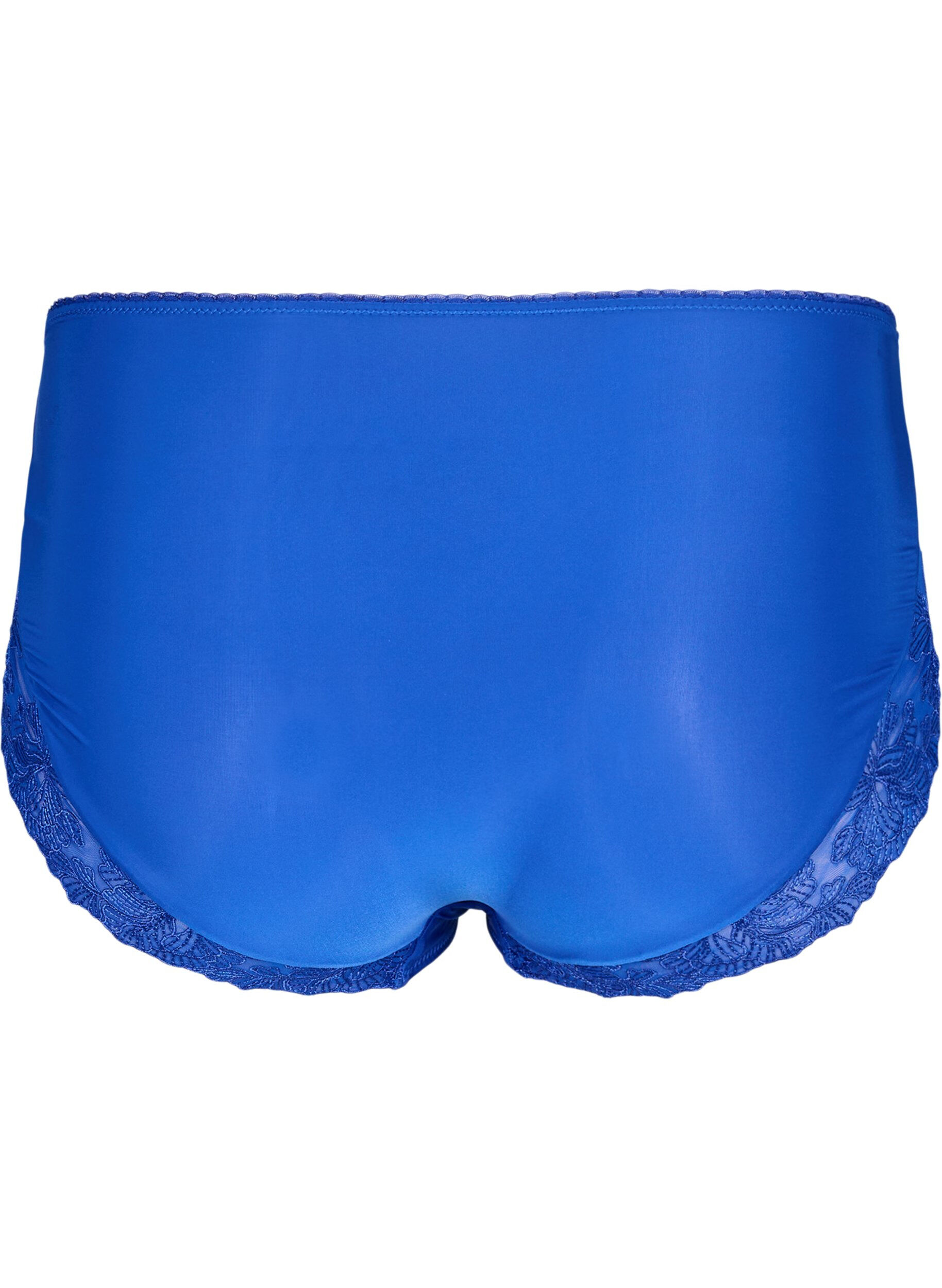 Zizzi Microfiber panties met bloemenkant, Blauw, Packshot image number 1