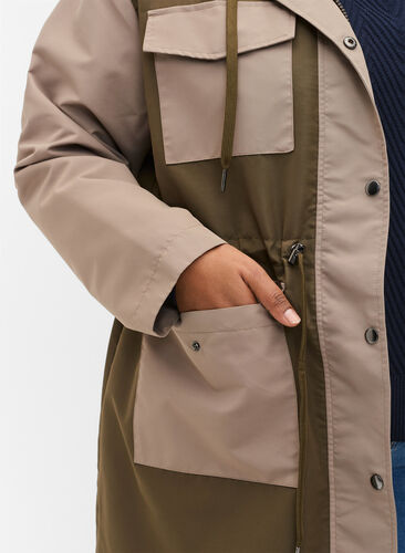 Contrasterende jas met zakken, Dark Olive Comb., Model image number 2