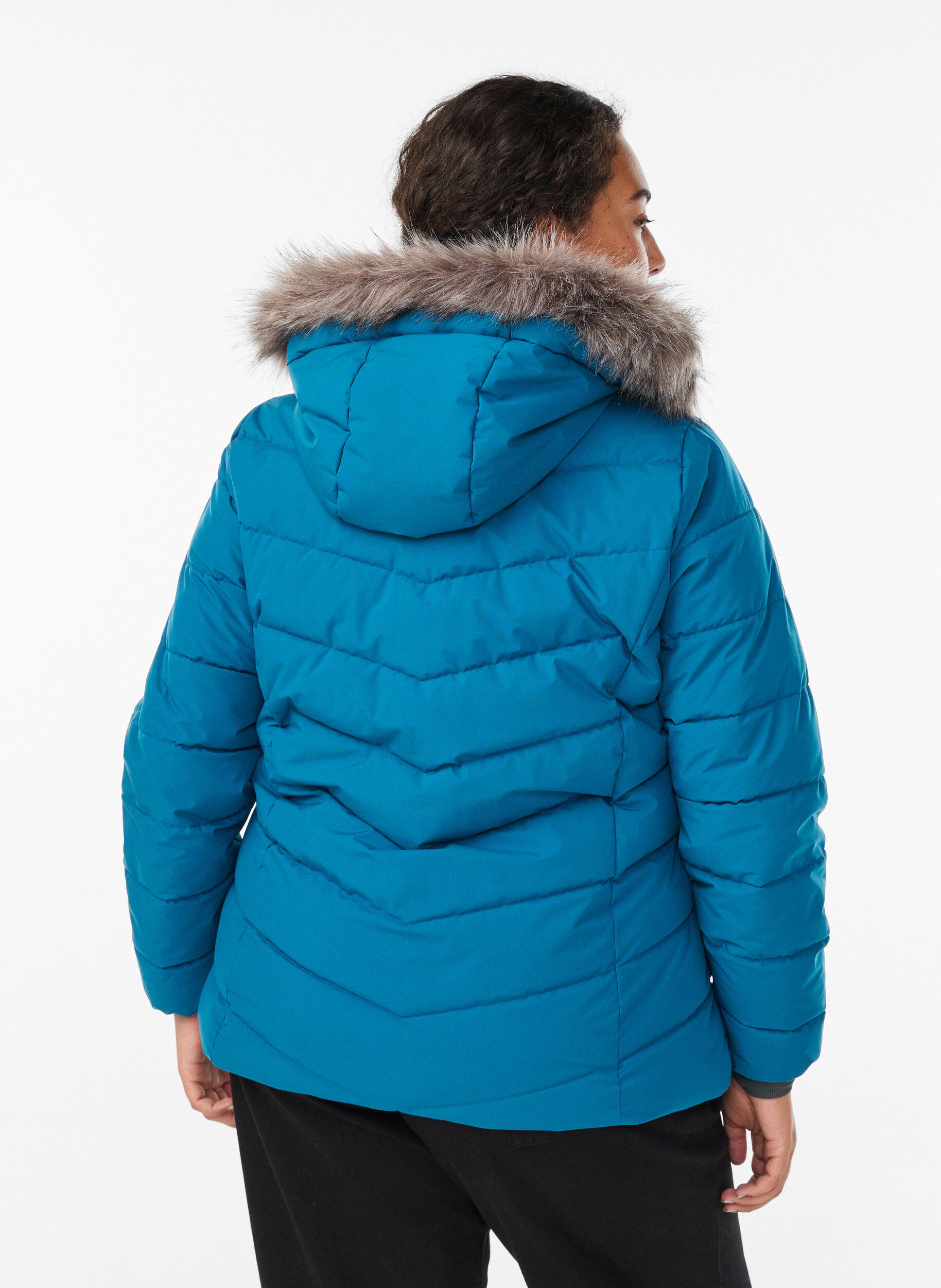 Zizzi Kort pufferjack met capuchon, Blauw, Model image number 2