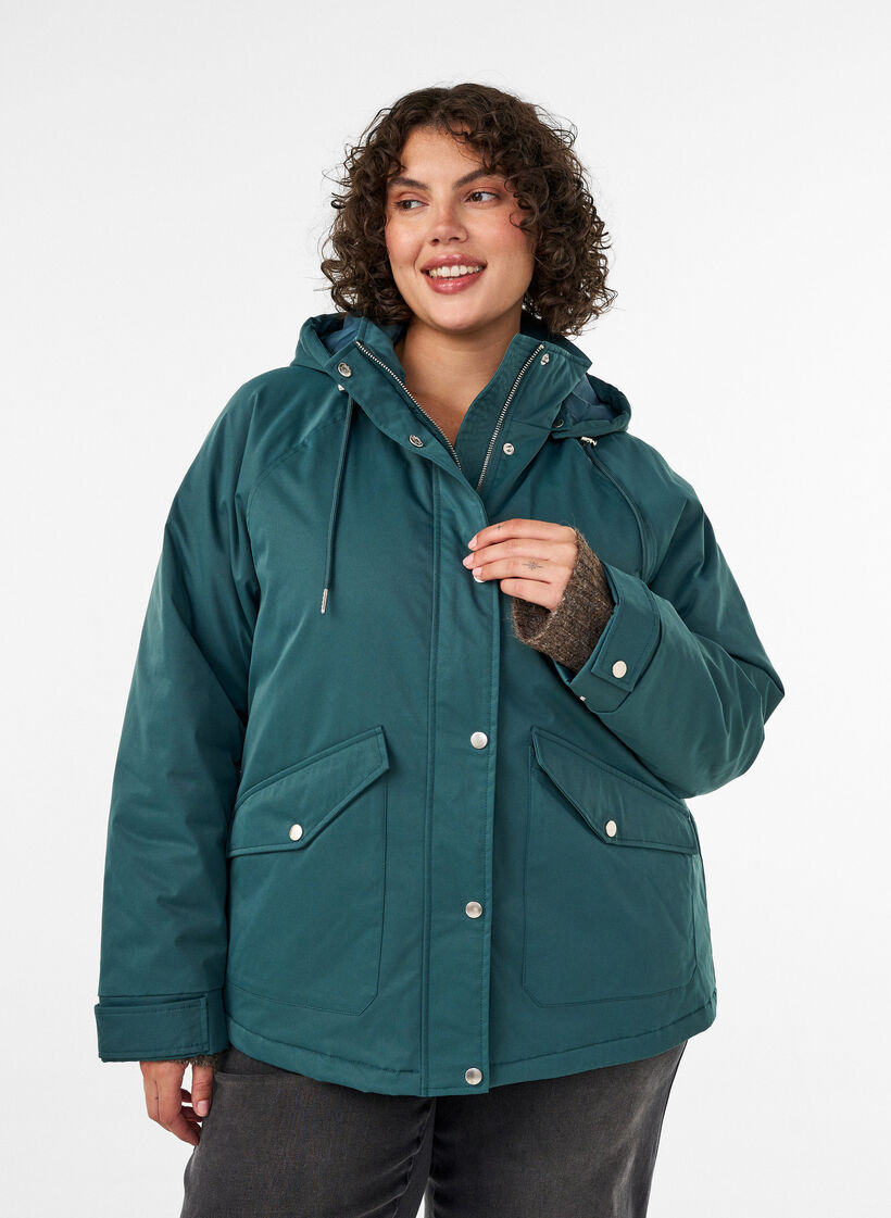 Gewatteerde parka met afneembare capuchon, Groen, Model image number 0