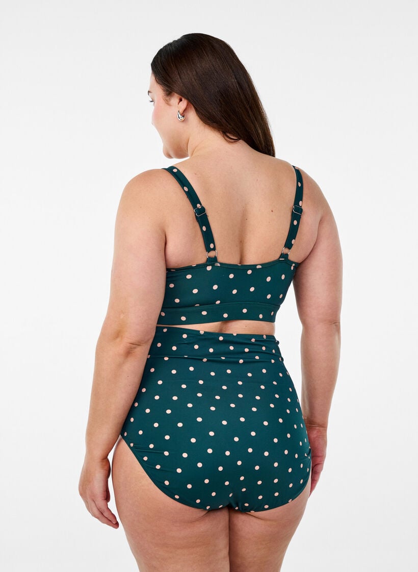 Bikinitop met stippen en ruches, Groen, Model image number 2