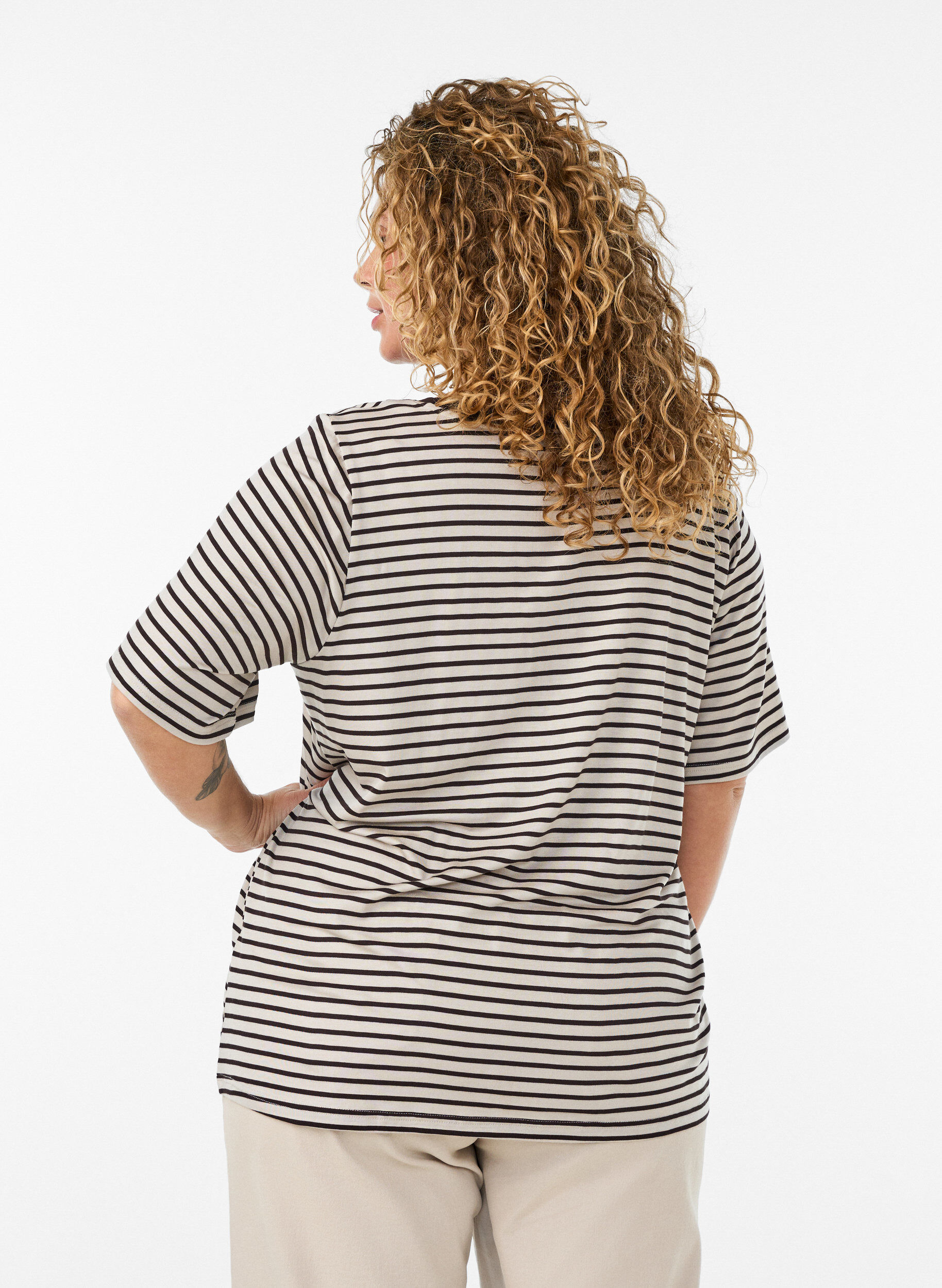 ZizziT-shirt met TENCEL&trade; Lyocell en strepen, Bruin, Model image number 2