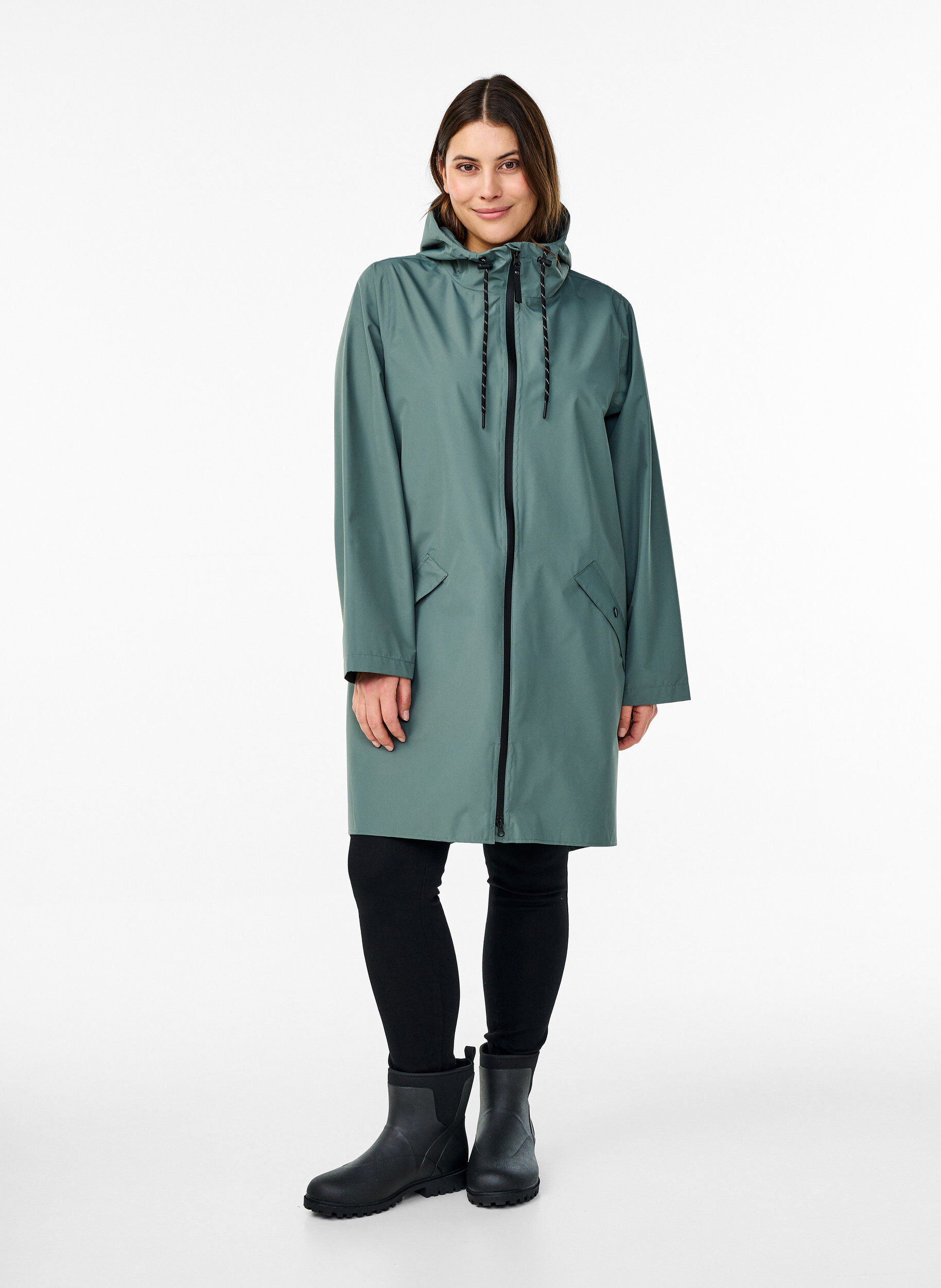 ZizziRegenjas met zakken en capuchon, Groen, Model image number 1