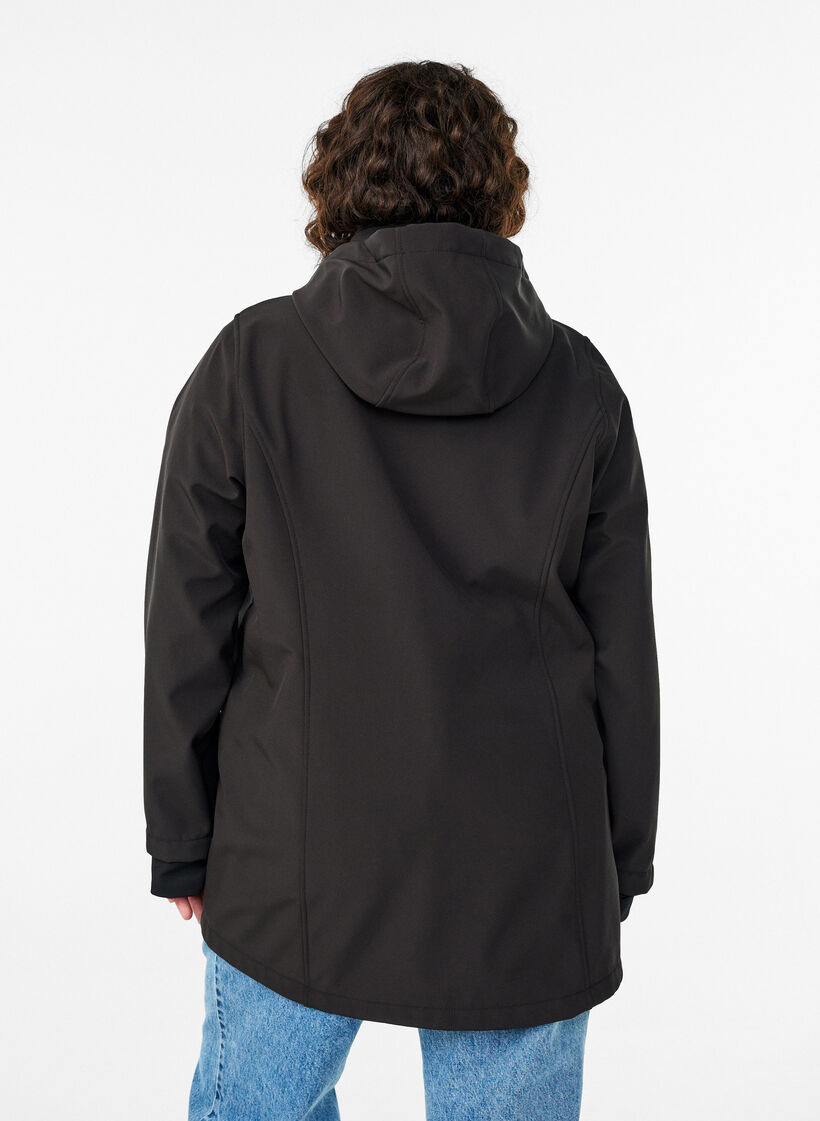 Kort softshelljack met afneembare capuchon, Zwart, Model image number 2