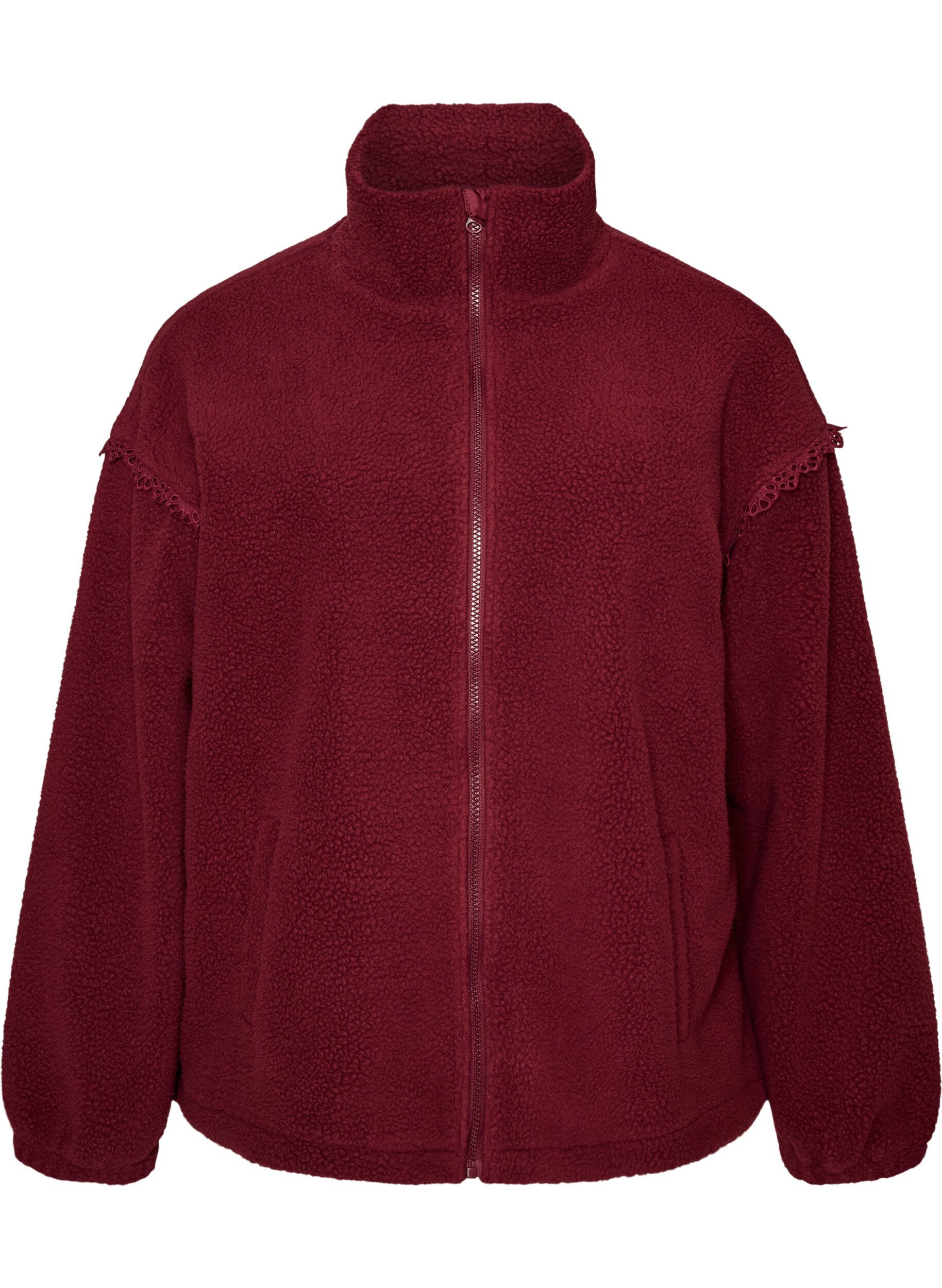 ZizziTeddyjas met broderie anglaise rand en hoge kraag, Rood, Packshot image number 0