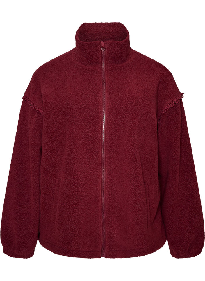 Teddyjas met broderie anglaise rand en hoge kraag, Rood, Packshot image number 0